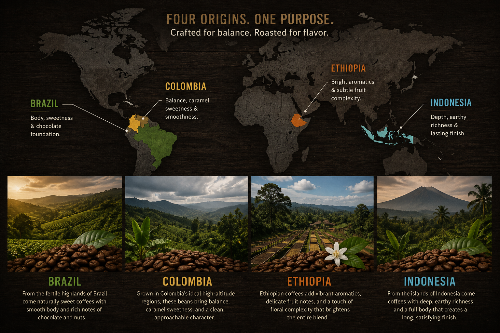 An infographic poster titled 'FOUR ORIGINS. ONE PURPOSE.