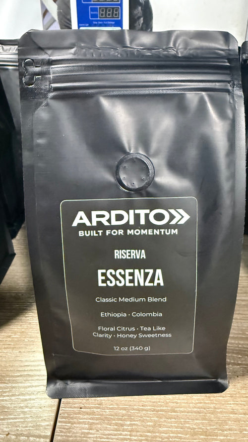 rdito Riserve Essenza coffee bag — medium roast, Ethiopia Colombia, floral citrus tea-like clarity honey sweetness, 12oz