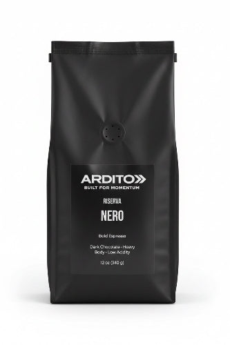 Ardito Riserve Nero coffee bag — bold espresso blend, dark chocolate heavy body low acidity, 12oz